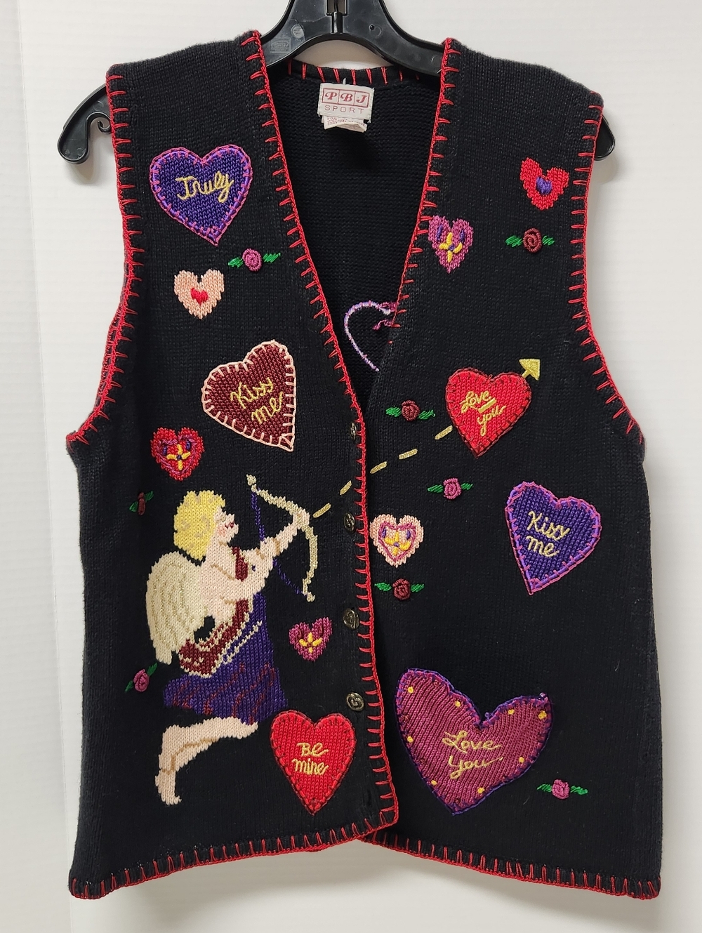 Vintage PBJ Sport Valentine Vest Cupid Hearts *Missing One Button* Large